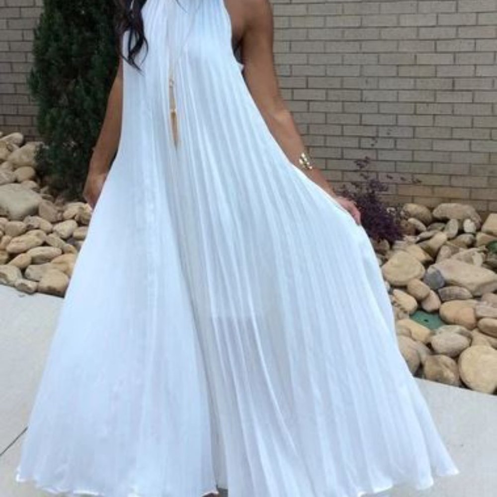 Pleated Halter Maxi Dress